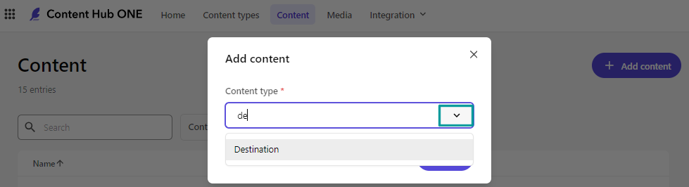 Content type search field.